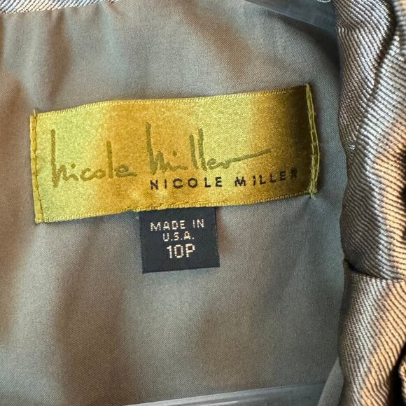 Nicole Miller Metallic Ruched Sheath Dress Petite 10P Silver Cocktail - Picture 3 of 10